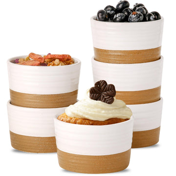 Set of 6, 8 Oz Oven Safe Dessert Bowls, Farmhouse White for Creme Brulee, Souffle, Custard, Pudding & Dipping Sauces