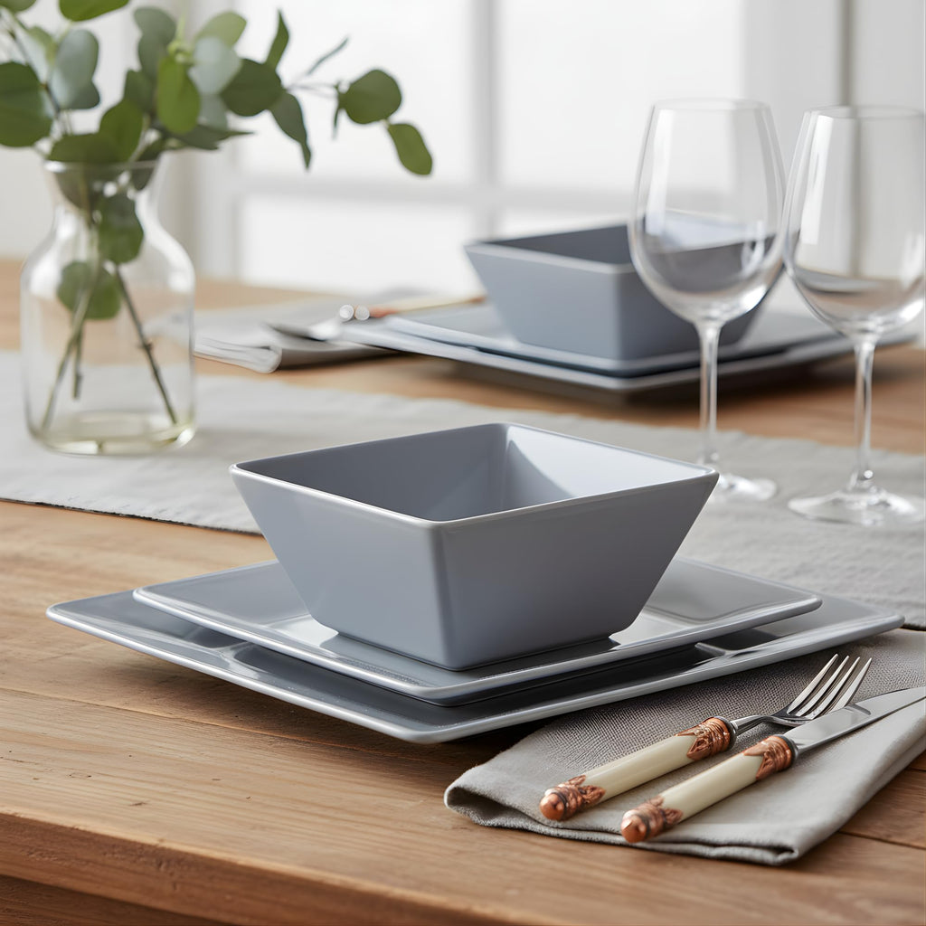 TP 12-Piece Melamine Dinnerware Sets, Plates and Bowls Dishes Set for 4, Break-Resistant & Non-Microwavable
