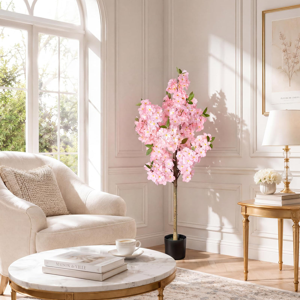 Cherry Blossom Tree 4FT Artificial Plants Indoor - Reinforced Spiral Connection Base & Anti-Shedding Silk Sakura