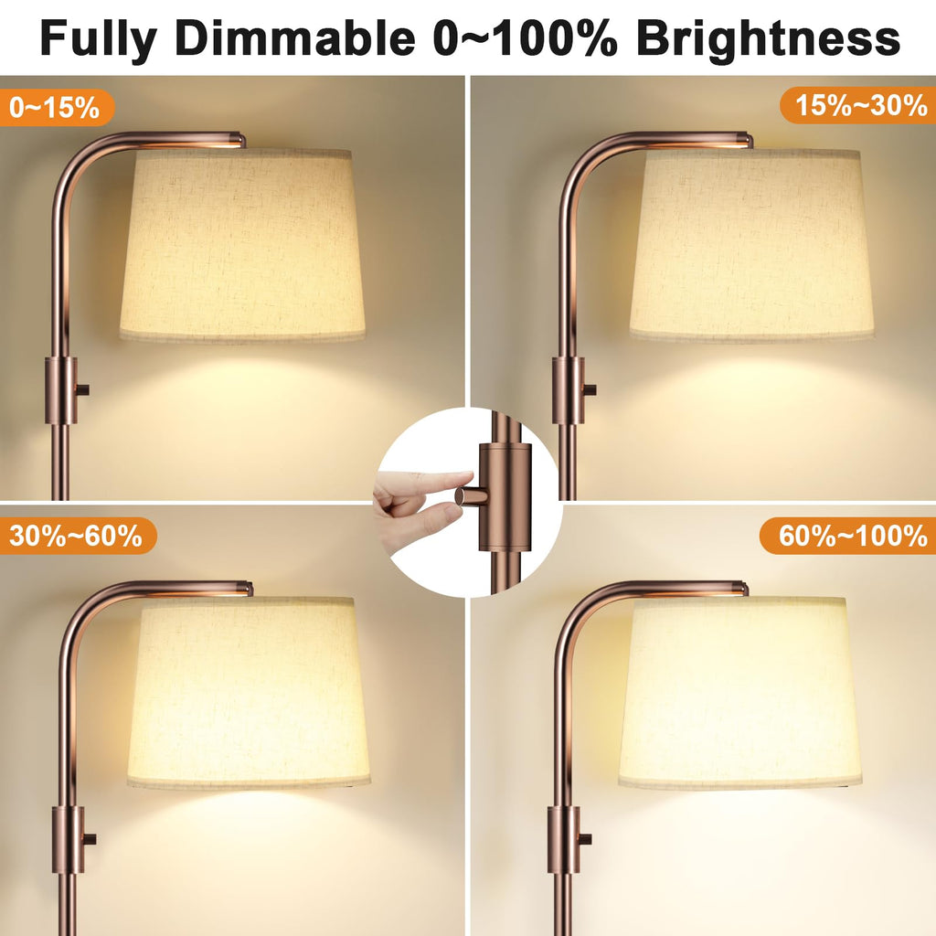 Fully Dimmable Floor Lamp with 9W LED Bulb, Standing Lamp with Adjustable Head, Modern Tall Light with Rotary Switch