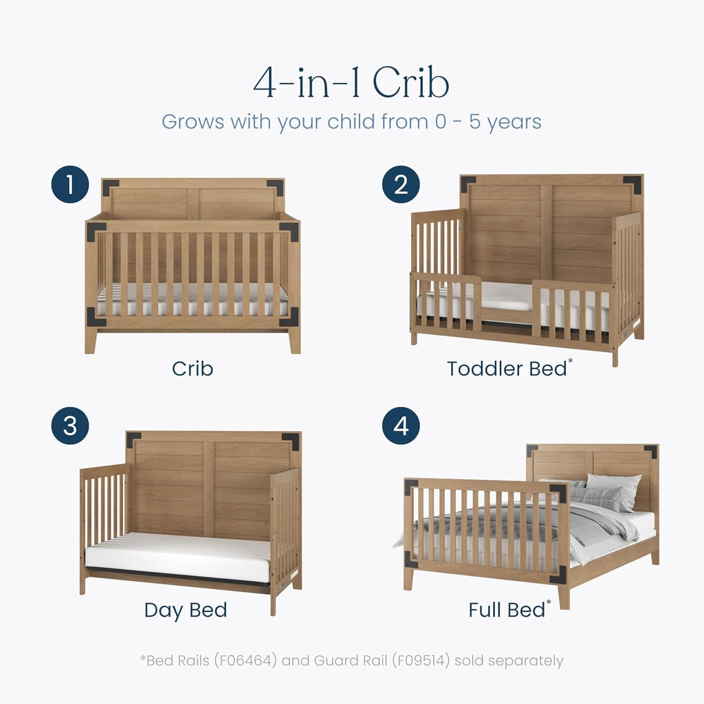 Lucas Design 4-in-1 Convertible Baby Crib Nursery Furniture Set - Baby Bed, Toddler Bed and Full Size Bed, 3