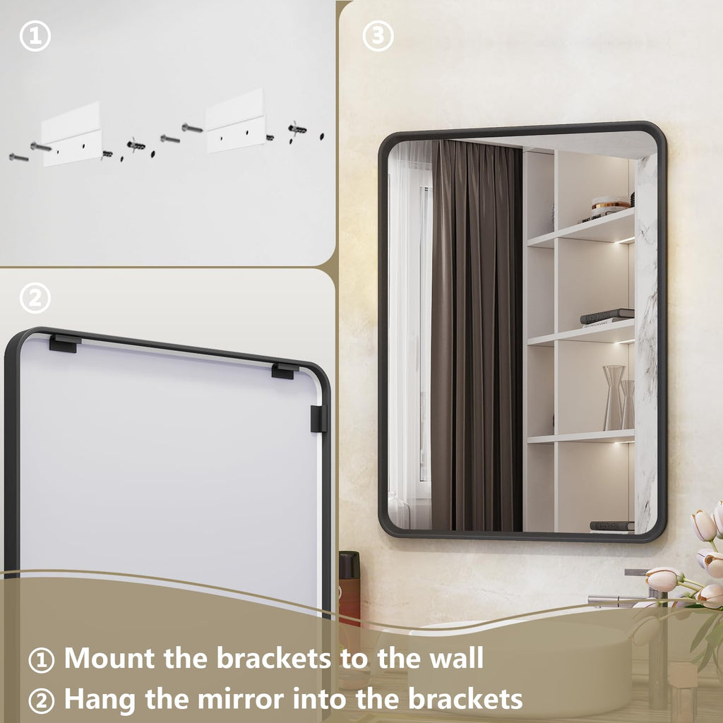 Black Bathroom Mirror for Wall, 48X30 Inch Bathroom Vanity Mirror, Black Rectangle Frame Mirror, Matte Black Metal