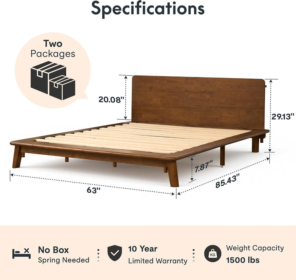 Hako G1 Queen Solid Wood Platform Bed with Tool-Free Assembly