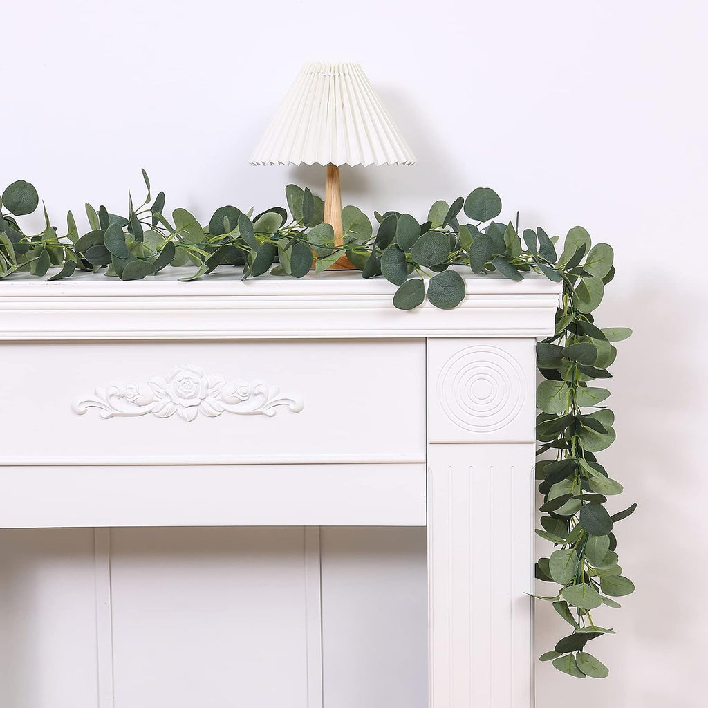 Artificial Eucalyptus Garland Faux Silk Leaf Silver Dollar Eucalyptus Leaves Vines Handmade Garland Greenery - Set of 2