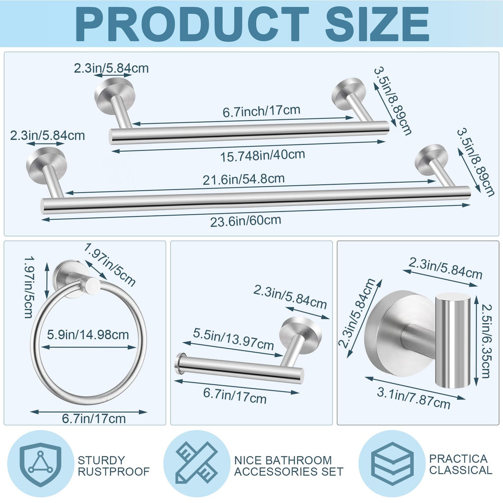 20 Pcs Brushed Nickel Bathroom Accessories Hardware Set Towel Racks