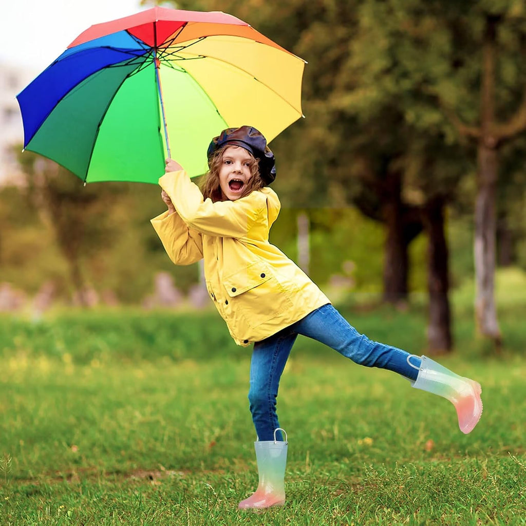 Kids Glitter Rain Boots Girls Waterproof Rain Shoes with Easy-on Handles