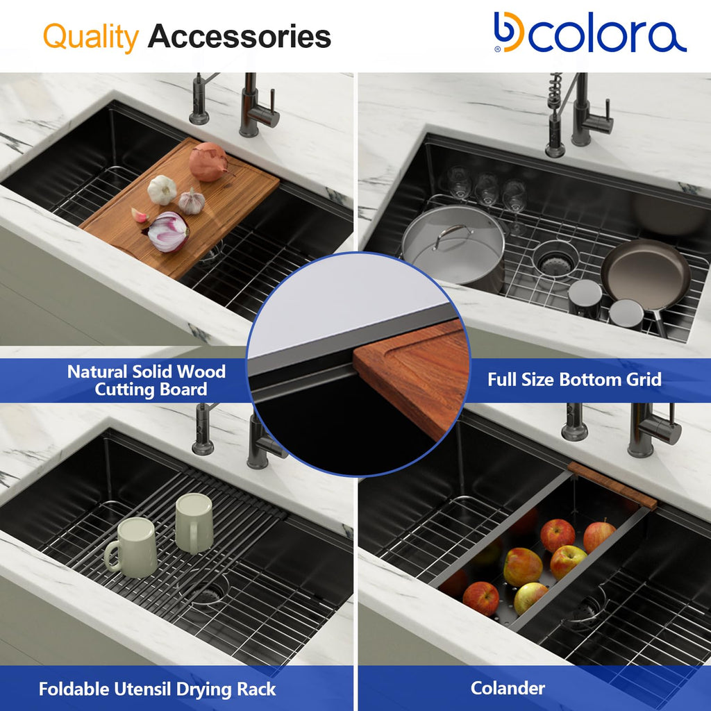 30 Inch Undermount Sink Black Stainless Steel Kitchen Sink Undermount Workstation Gunmetal Black Stainless Steel 16