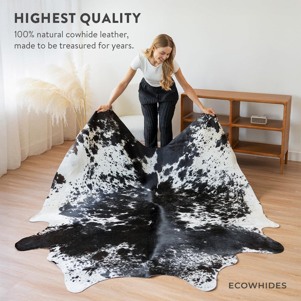 100% Genuine Brazilian Cowhide Rug - Black Salt and Pepper - Luxury Cowskin Leather Area Rug Décor 7 x 6 feet