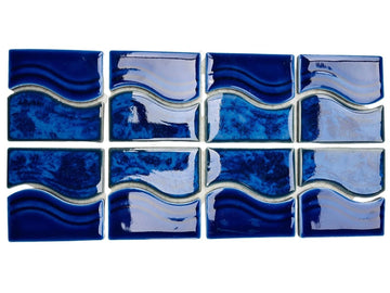 Marble Blue Wavy Glossy Porcelain Pool Border Wall Tile - 6x12 Mesh-Mounted for Easy Installation - Ideal Wall
