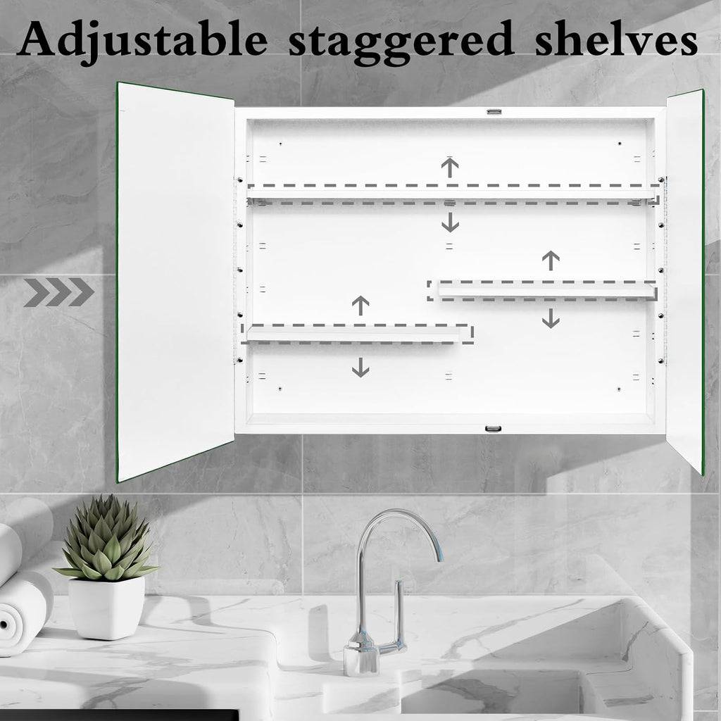 White Metal Double Door Medicine Cabinet 30 x 24 Beveled Mirror, Wall Mount | Double Door Metal Mirror Cabinet with