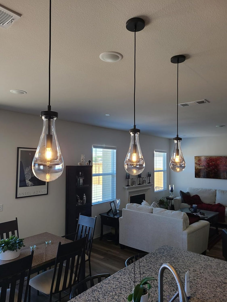 Raindrop Pendant Lights Kitchen Island Set of 2 Teardrop Black Hanging Light Fixtures Clear Solid Glass Pendant Light Modern Chandeliers for Dining Room Porch Corridor Living Room A121-B0BN12R4Q4