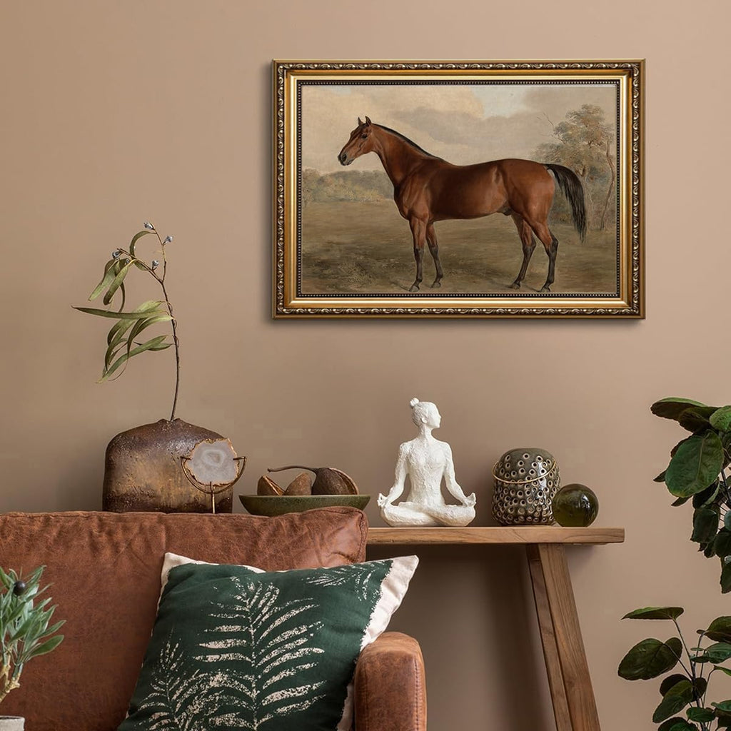 Vintage Gold Framed Wall Art Farmhouse Horse Canvas Wall Art Rustic Classic Animal Picture Wall Decor Western Animal