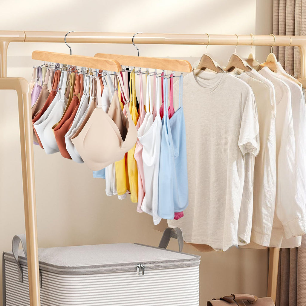 Tank Top Hanger with Premium Wood, 24 Large Capacity, Space Saving, 360 Degree Rotating, Foldable Metal Hooks, Tank