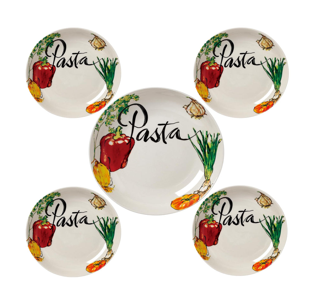 5Piece Porcelain Pasta Set Vegetable Design, Multicolor
