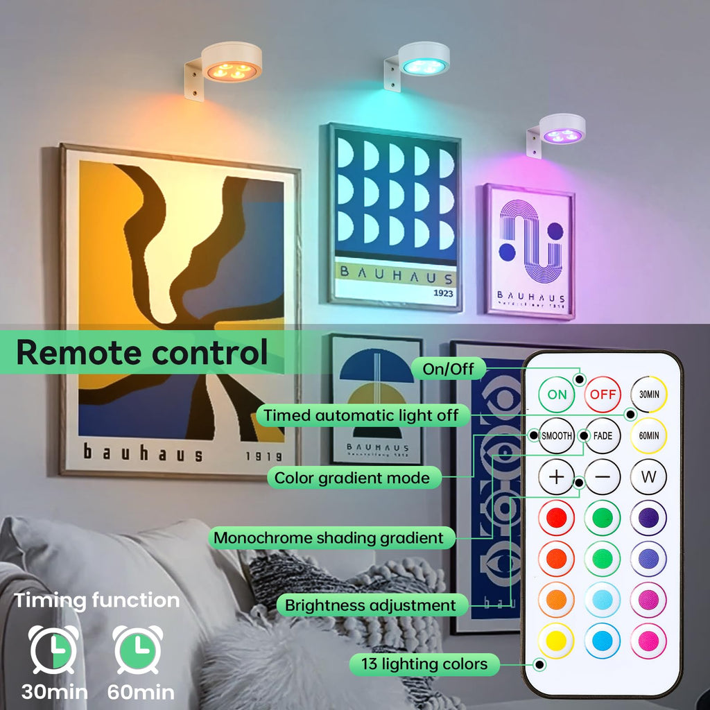 Picture Light Battery Operated with Remote,13 Color Dimmable and Timer Painting Light, Art Display Light