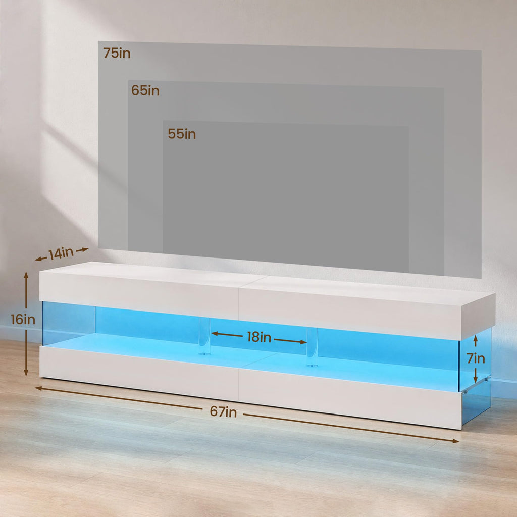 LED White TV Stand for 75 Inch TV, Entertainment Center, TV Console