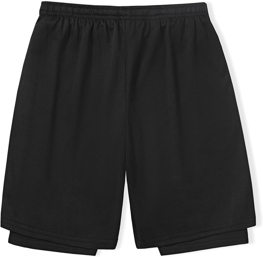 Boys 2 in 1 Athletic Active Shorts Sports Running Quick Dry Breathable Compression Shorts