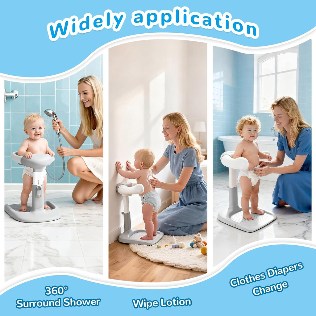 Shower Stand with Seat - Adjustable Height Shower Standing Bath Support | Baby Bath Stand Soporte para Bañera de