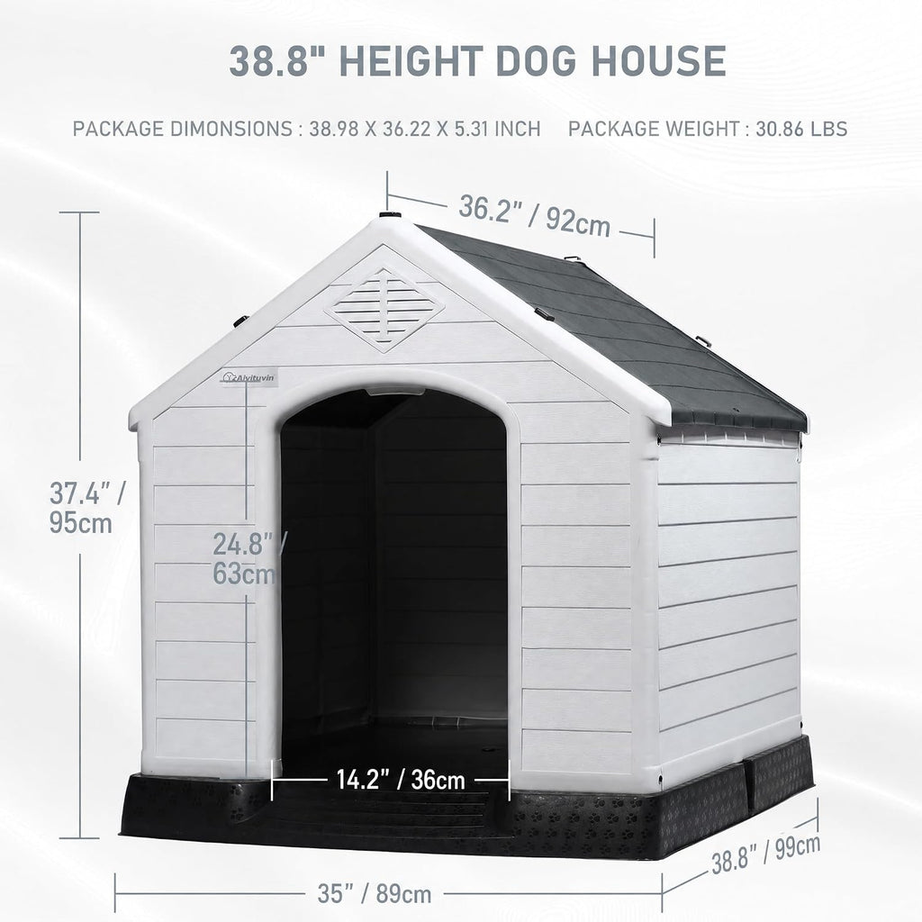 Large Dog House, Indoor/Outdoor, Gray 38.8" L x 35" W x 37.4" H