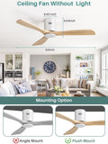 52 Inch Solid Wood Ceiling Fan Without Lights Flush Mount Ceiling Fans with Remote Control