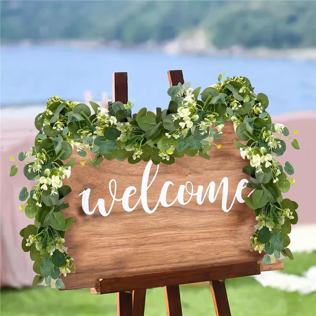 Artificial Eucalyptus Garland 5.9FT Spring Greenery Garland Decor Summer Faux Silver Dollar Hanging Eucalyptus - Set of 2