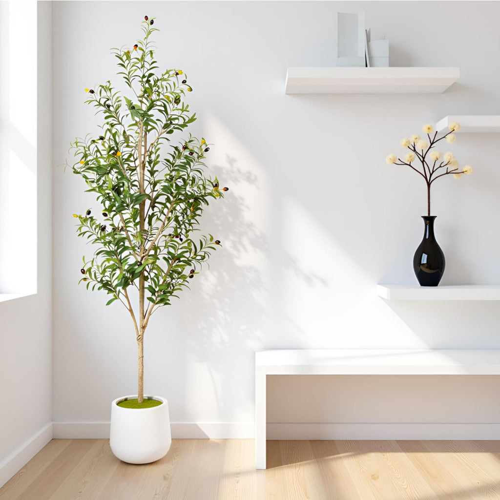 Artificial Olive Tree with White Pot - 6FT Faux Tree Decor.