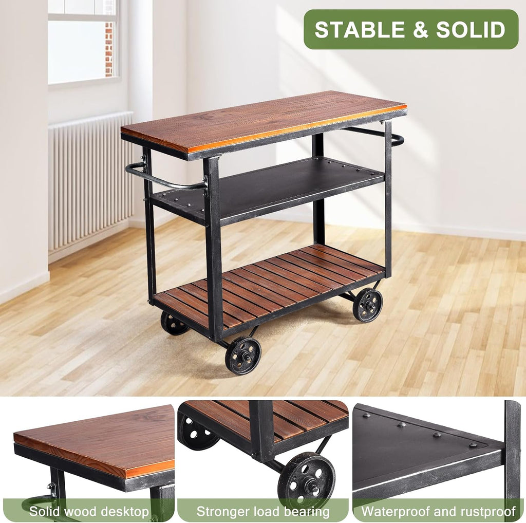 Industrial 3 Tier Rolling Utility Storage Cart Wine Beverage, Metal Wine Rack with Wheels Kitchen Bar Dining Room Tea