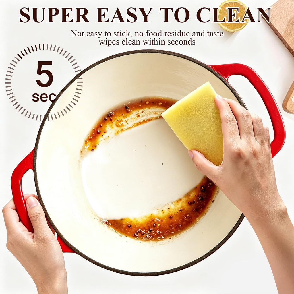 Enameled Cast Iron Dutch Oven - 6QT Pot with Lid & Cotton Potholders - Oven Safe Enamel Cookware for Bread Baking