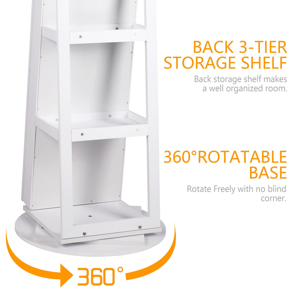 Standing Jewelry Cabinet with Sliding Full Length Mirror, White