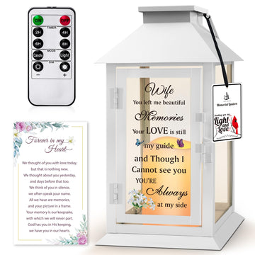 Memorial Lantern for Loss of Wife, Sympathy Lantern with LED Candle, Bereavement Gift in Memory of Wife, Remembrance
