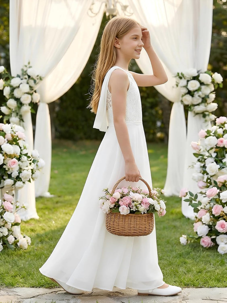 Girls Chiffon Maxi Dress Draped Back Flower Girl Wedding Dress
