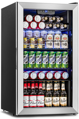 Beverage Refrigerator Cooler - 126 Can Mini Fridge Glass Door for Drinks Soda Be