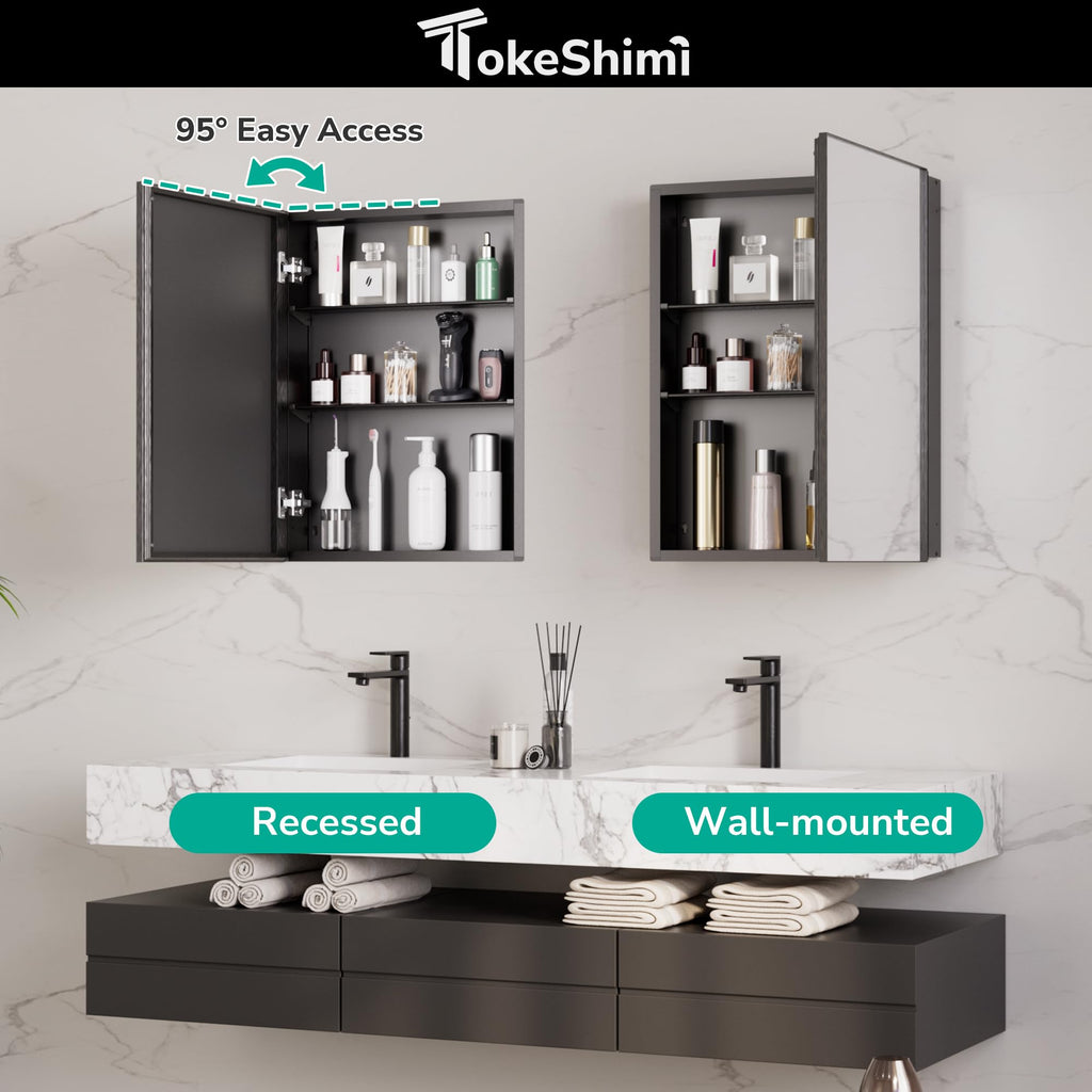 16 x 20 Medicine Cabinet Mirror, Black Aluminum Frame