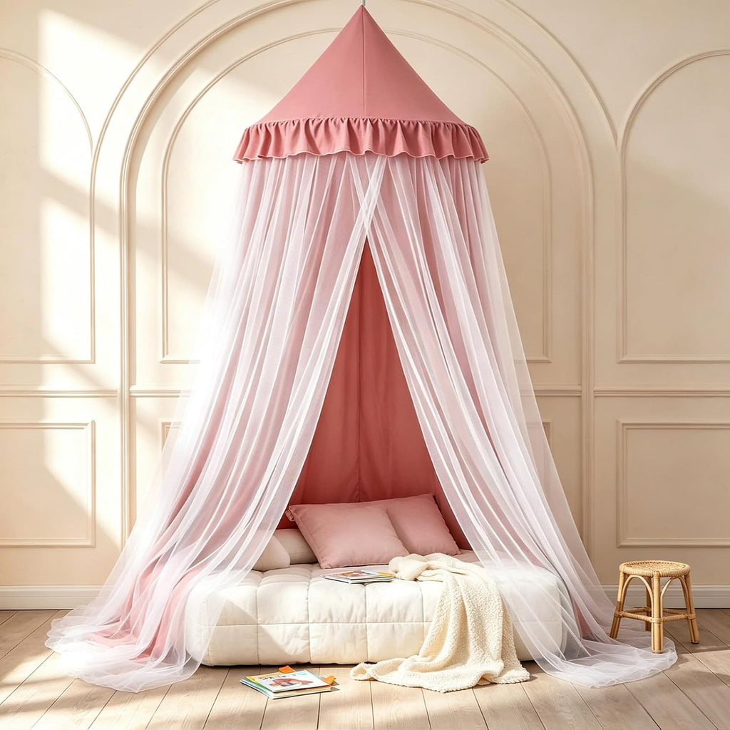 Princess Bed Canopy for Girls, Double Layer Round Bed Mosquito Net, 31.5" Large Dome Indoor Castle Bed Tent, Sleeping