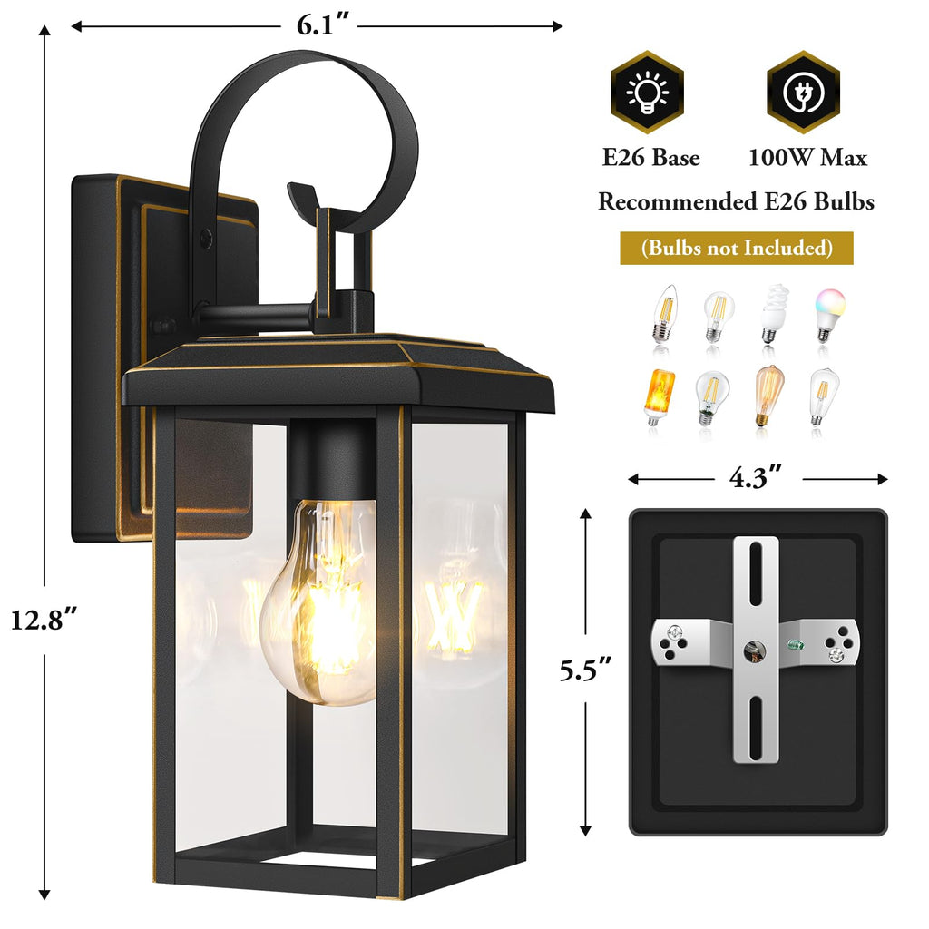 2-Pack Outdoor Wall Light Fixtures, Modern Porch Sconces, Bronze