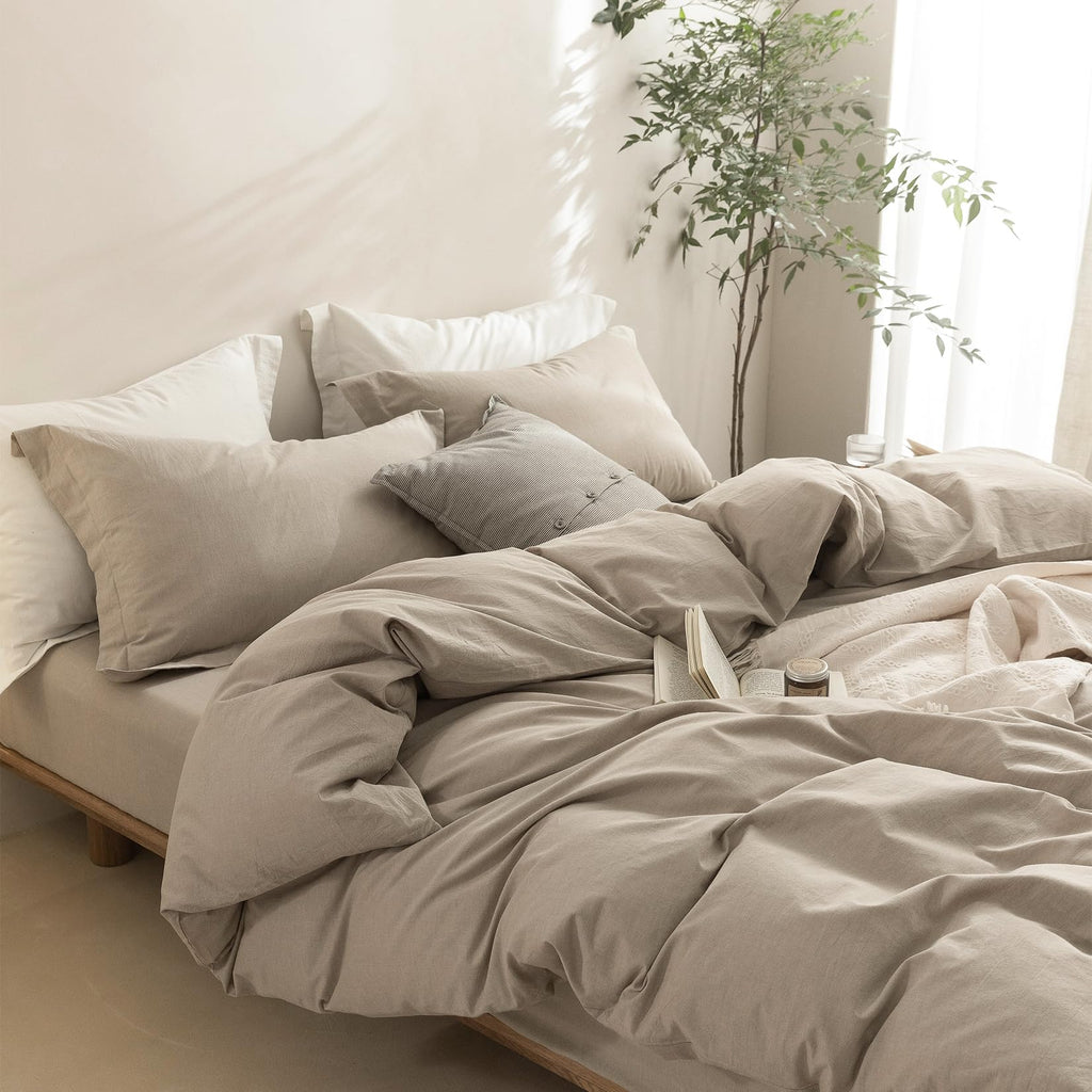 Linen Grey Duvet Cover Set 90" L x 68" W, Skin Friendly
