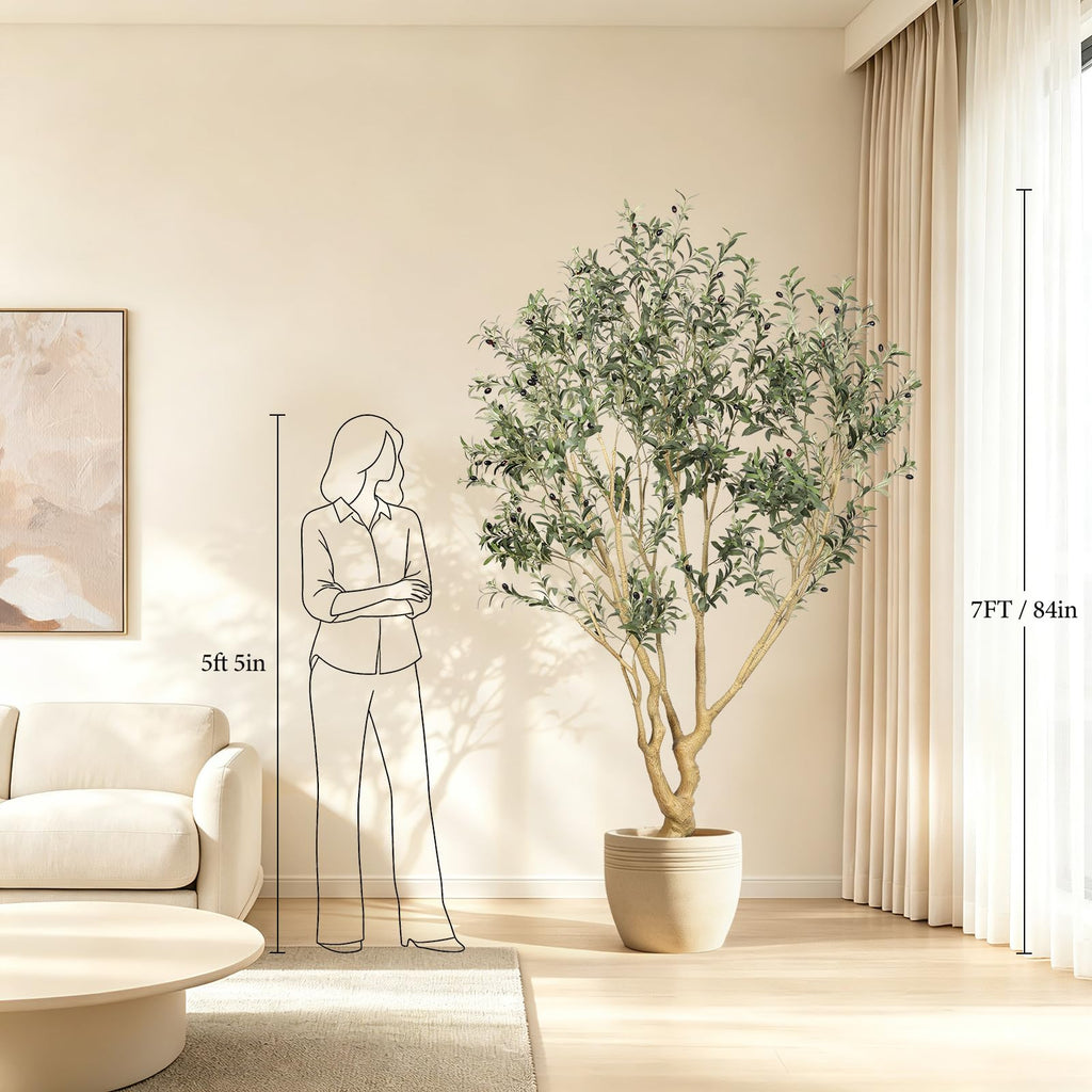 Large Faux Olive Tree 7 Feet with UV Resistant in Black Planter