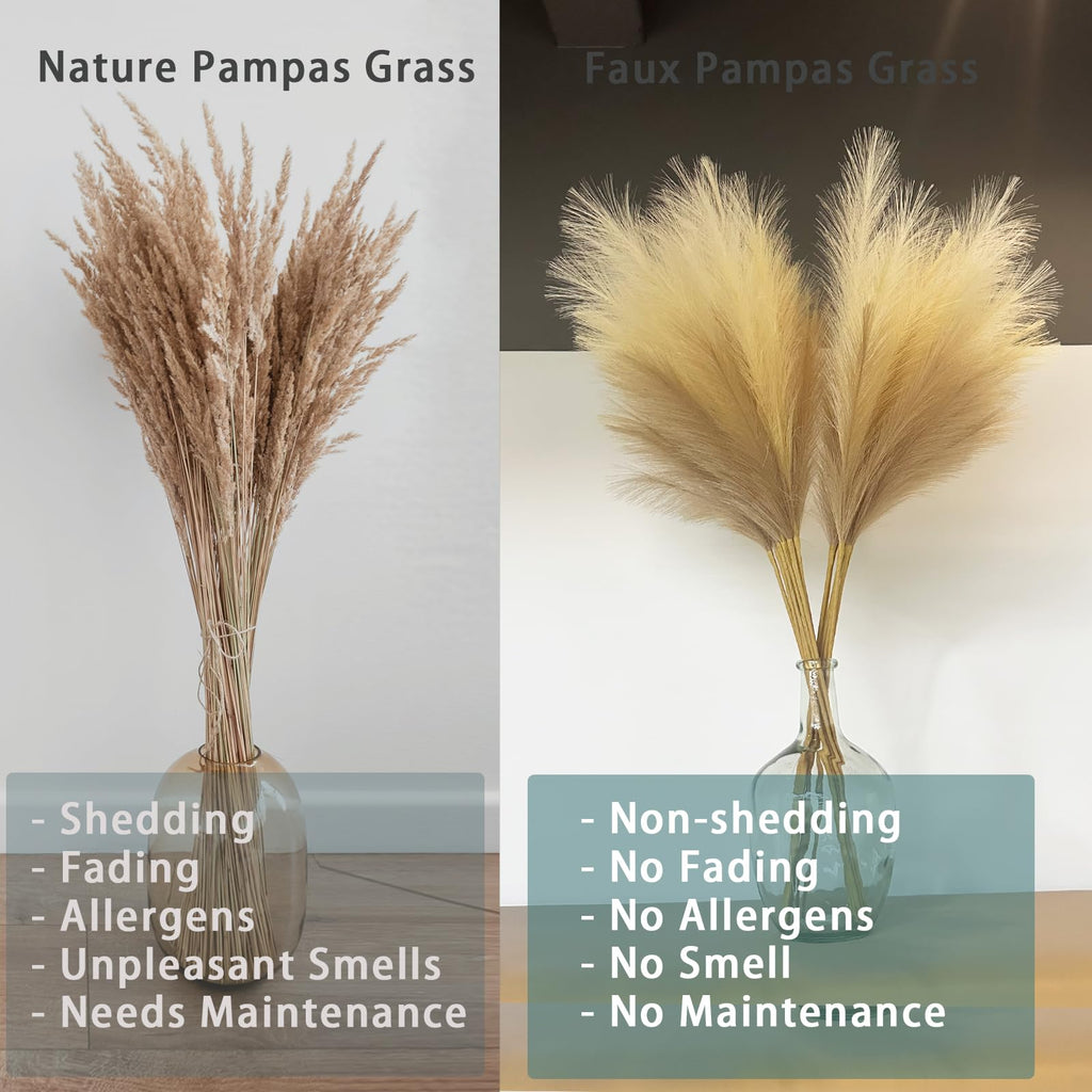 38" 10 Stems Faux Pampas Grass Tall Decor for Floor Vase (Beige Mixed)