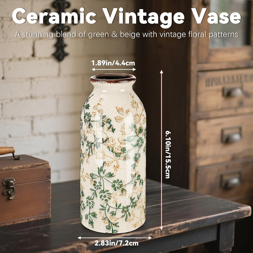 Vintage Ceramic Flower Vase Chinoiserie Antique Floral Vase Rustic Boho Farmhouse