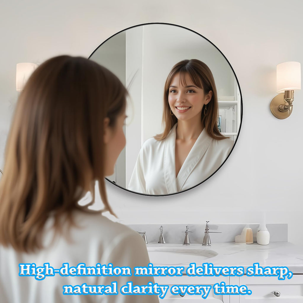 26 x 26 Inch Round Medicine Cabinet with Mirror, Surface Mount Only, Black Metal Frame Bathroom Mirror Cabinet