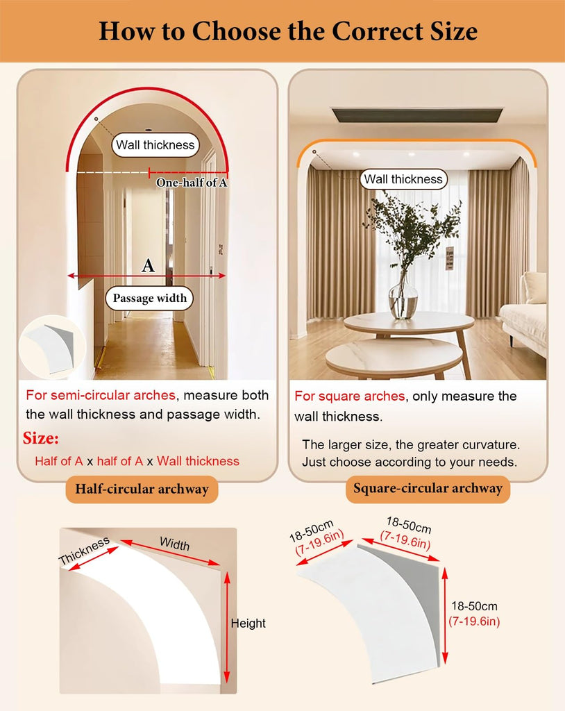 Precurved Arch Way Kit for Door Frame, 2 Pieces Interior Rounded Doorway Arch Kit, Foam Material Curved Opening