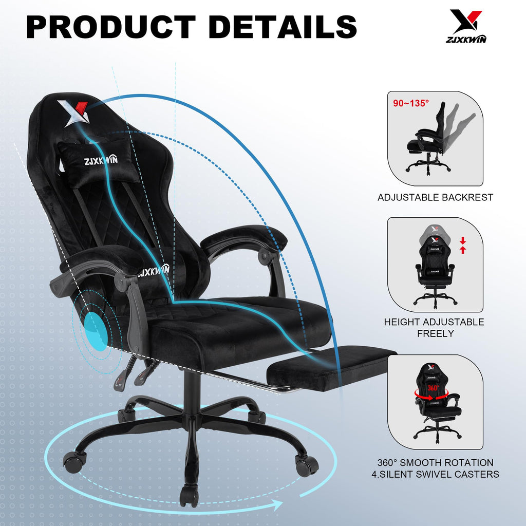 Fabric Gaming Chair for Adults, 400lbs Ergonomic Office Chair with Footrest
