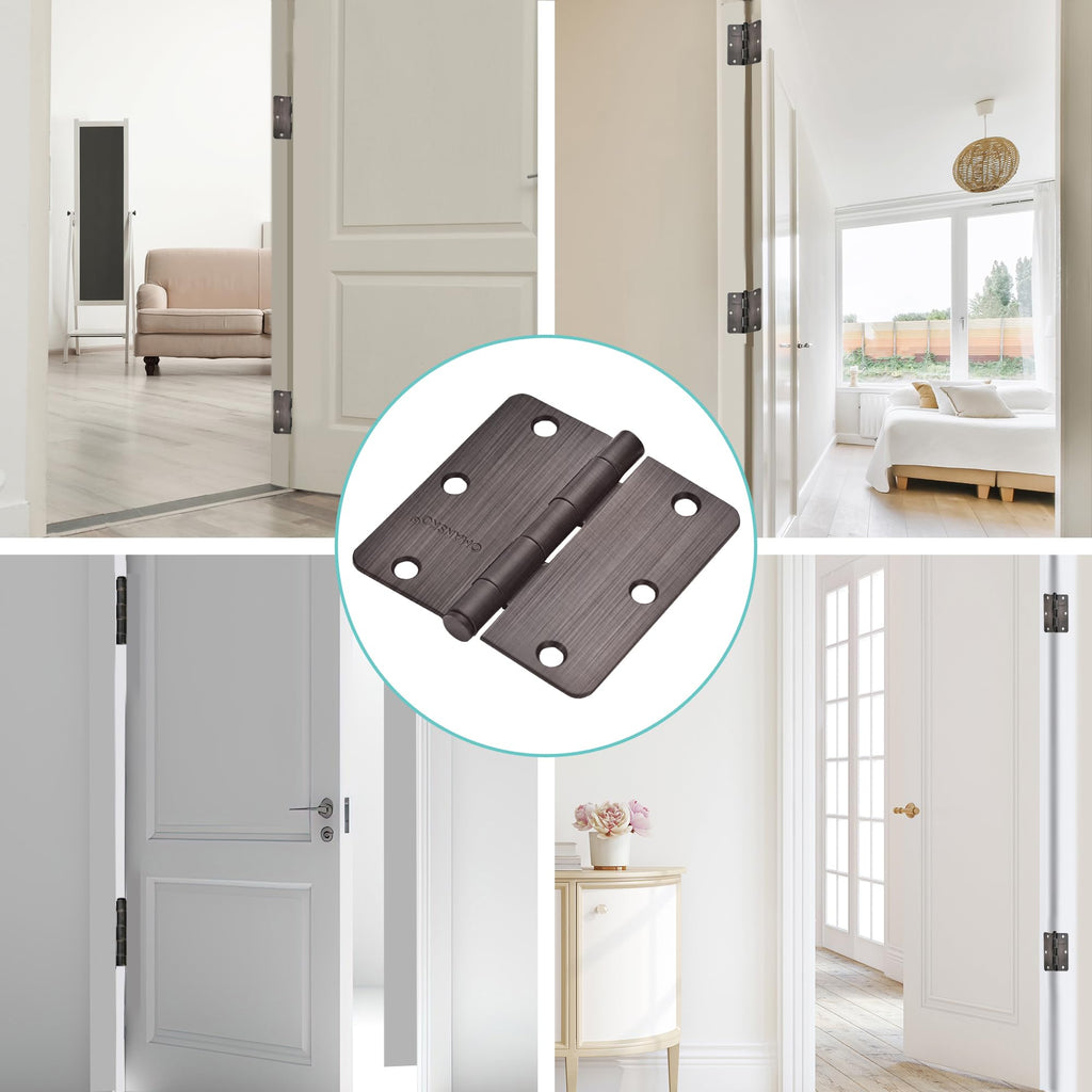 30 Pack Door Hinges, 3.5 x 3.5 Inch Oil Rubbed Bronze Hinges for Wood 1/4'' Radius Corners Interior Hinges, 3 1/2