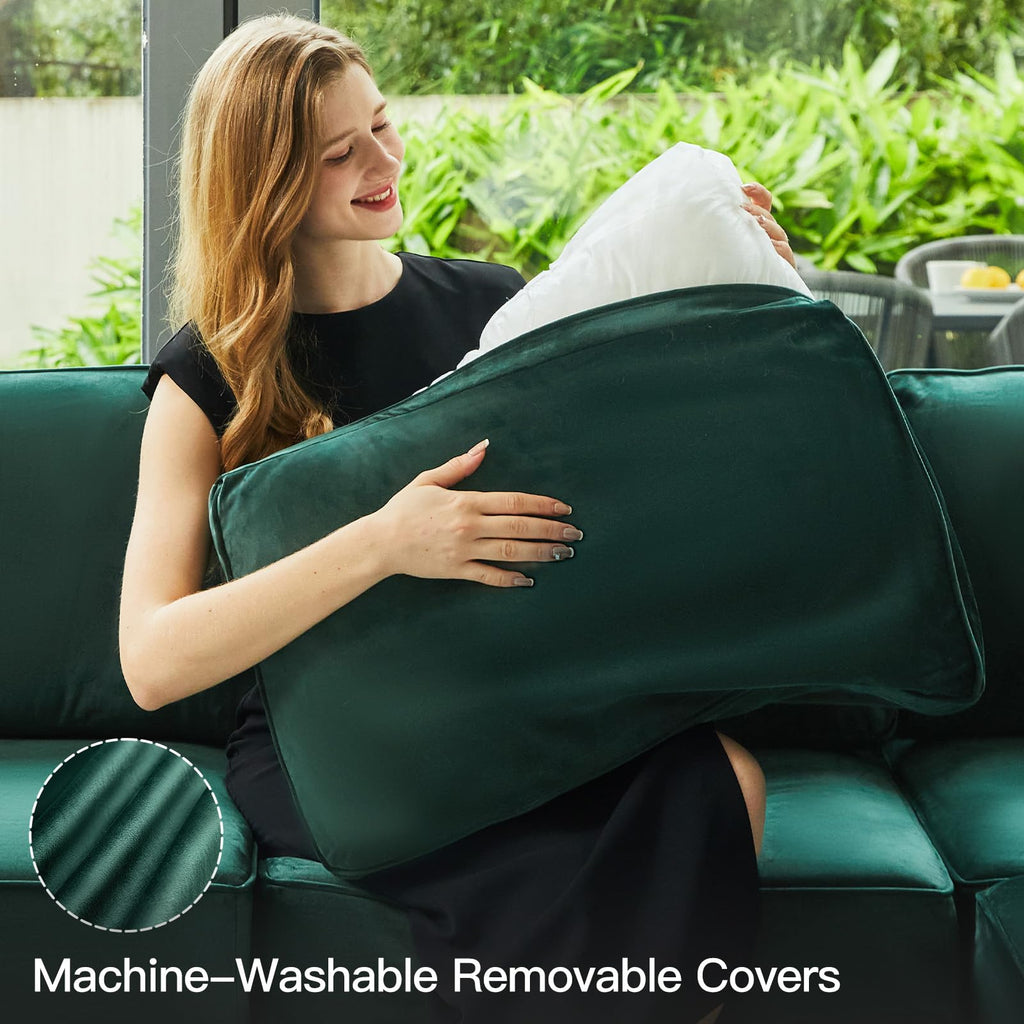 Modular Velvet Sectional Sofa with Chaise Lounge Sectional Sleeper Sofa with Storage Chaise Bed Couch Green