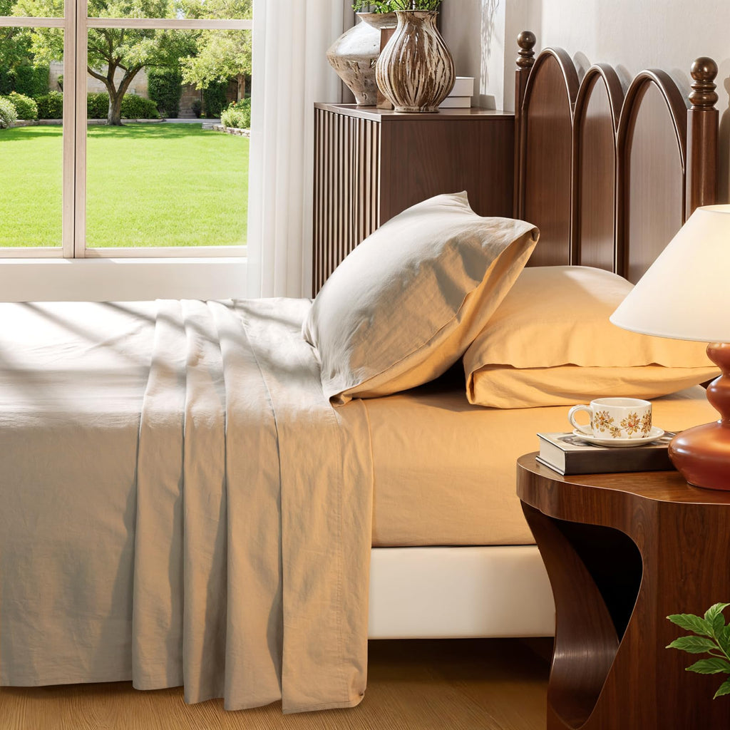 100% French Pure Linen Sheets, Breathable, Soft