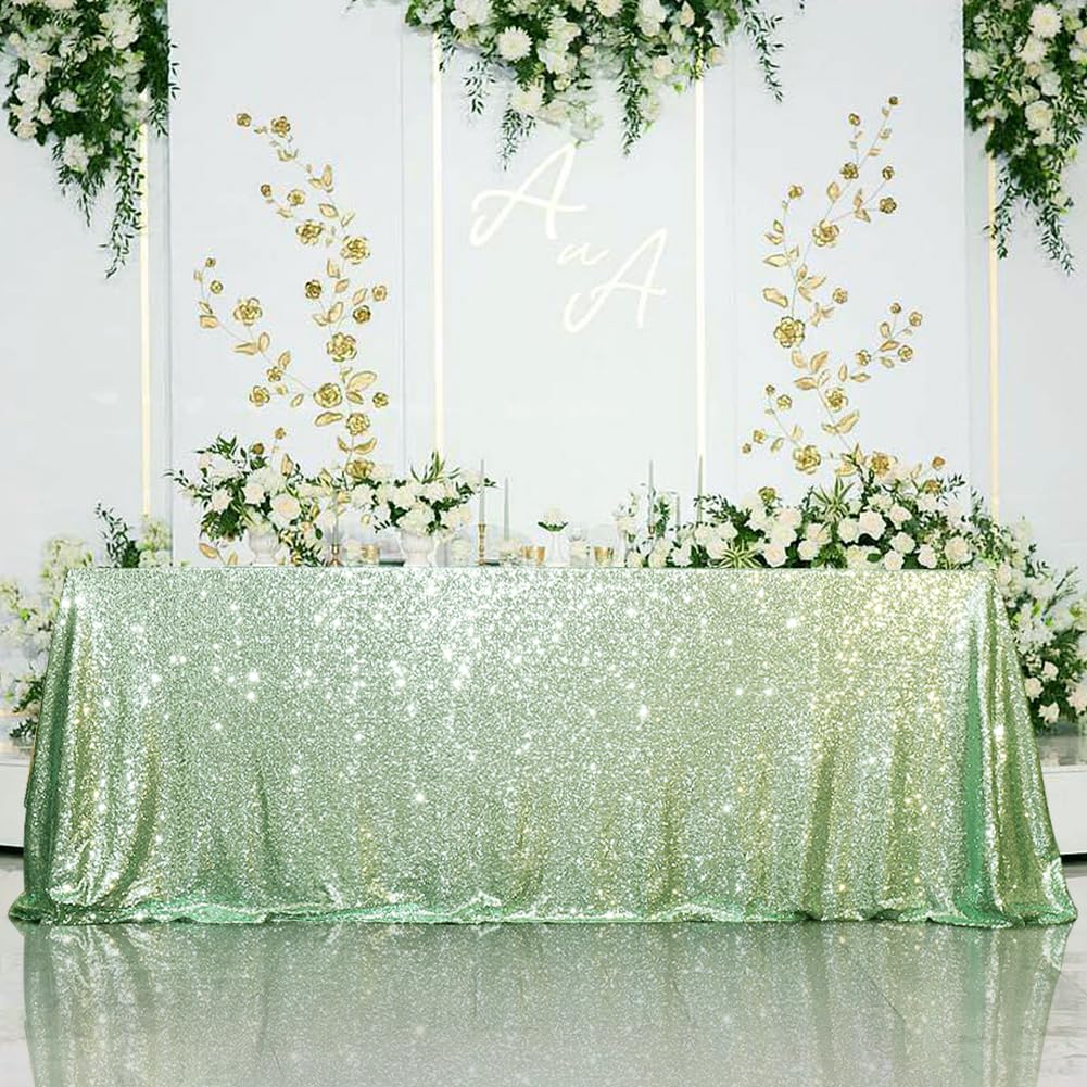 Mint Green Sequin Tablecloth 60x120 Inch for Wedding
