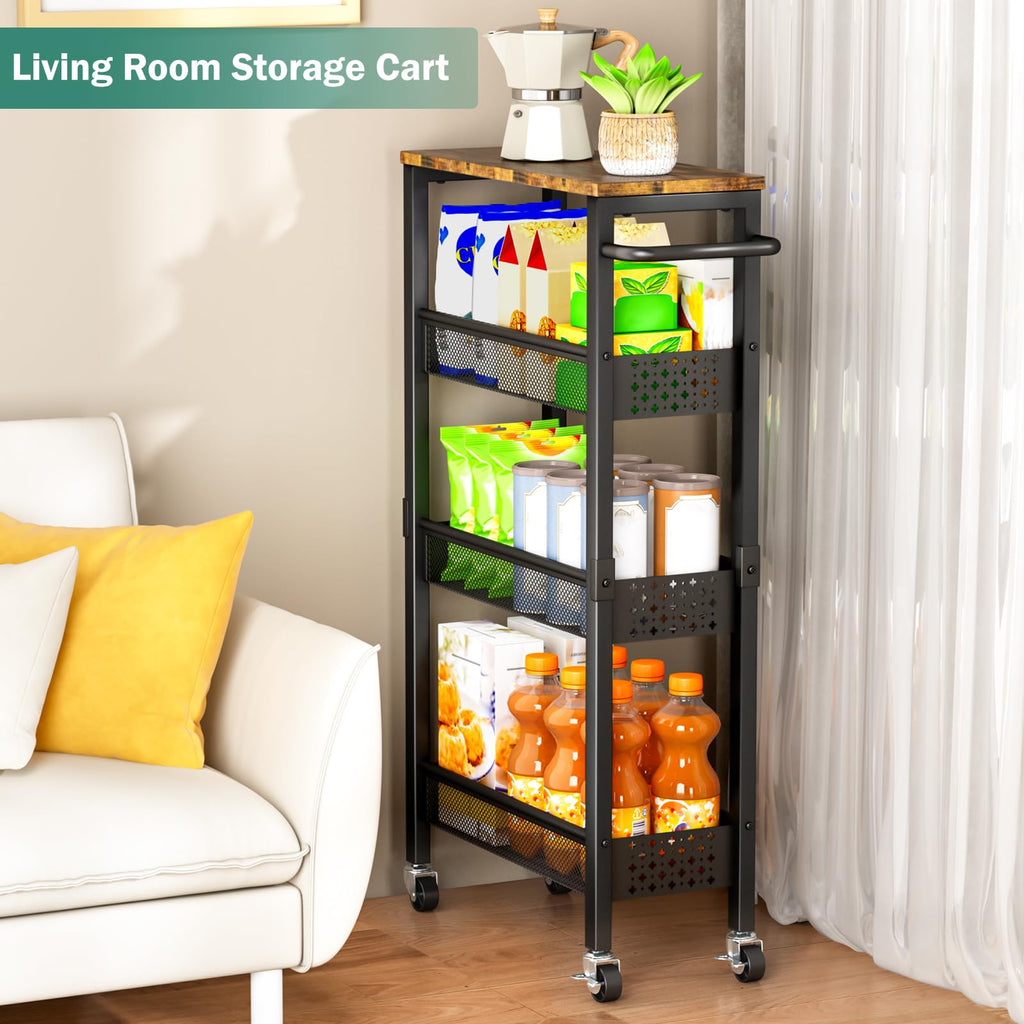 4-Tier Slim Utility Rolling Laundry Cart with Wheels, Metal