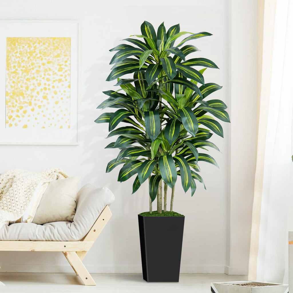 5FT Artificial Dracaena Tree - High-Density Foliage Fake Plant with Black Tall Planter - Faux Yucca Floor Plant Decor