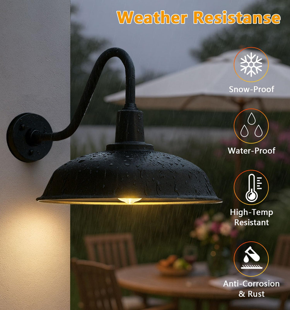 18" Black Outdoor Barn Light, Farmhouse Gooseneck Wall Fixture