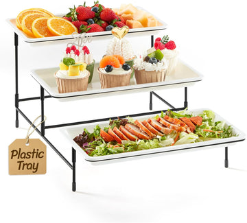 Tier Serving Tray for Party, Plastic Tiered Food Serving Platters - Set of 3